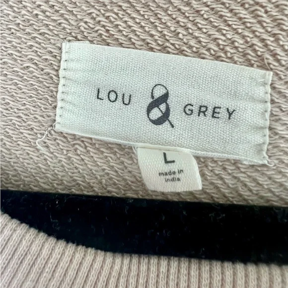 Lou & Grey Cotton Beige Embroidered Peace Sign Matching Sweatshirt and Pant Set - Picture 8 of 9